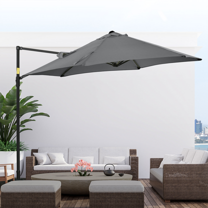 2.5M Garden Cantilever Parasol W/ 360 Rotation and Cross Base, Dark Grey