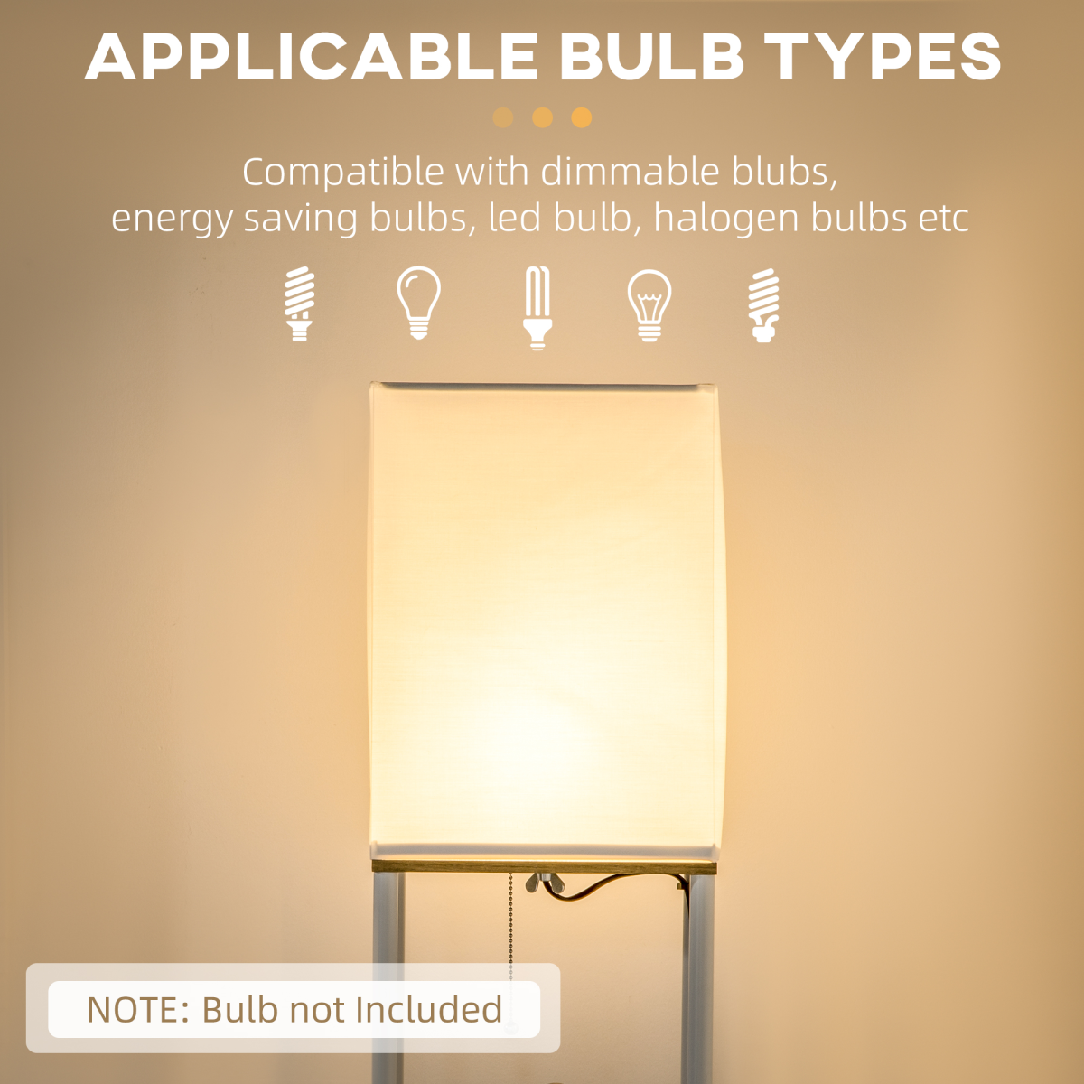 Modern Floor Lamp with Shelves and Fabric Lampshade for Living Room