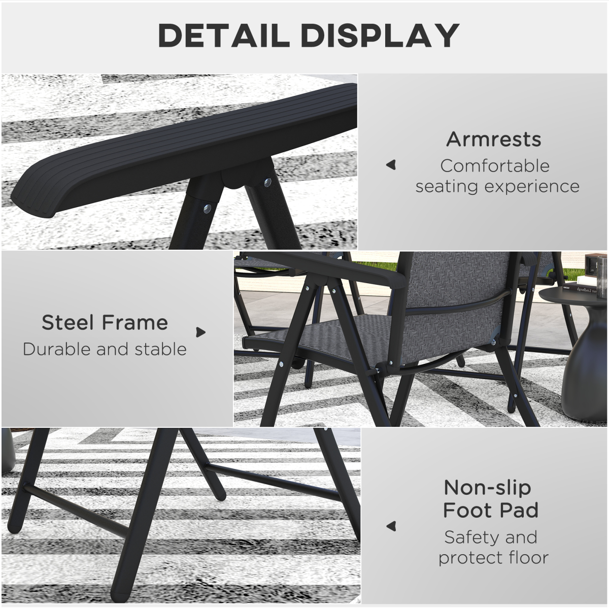 Set of 2 Outdoor Rattan Folding Chair Set w/ Adjustable Backrest Grey