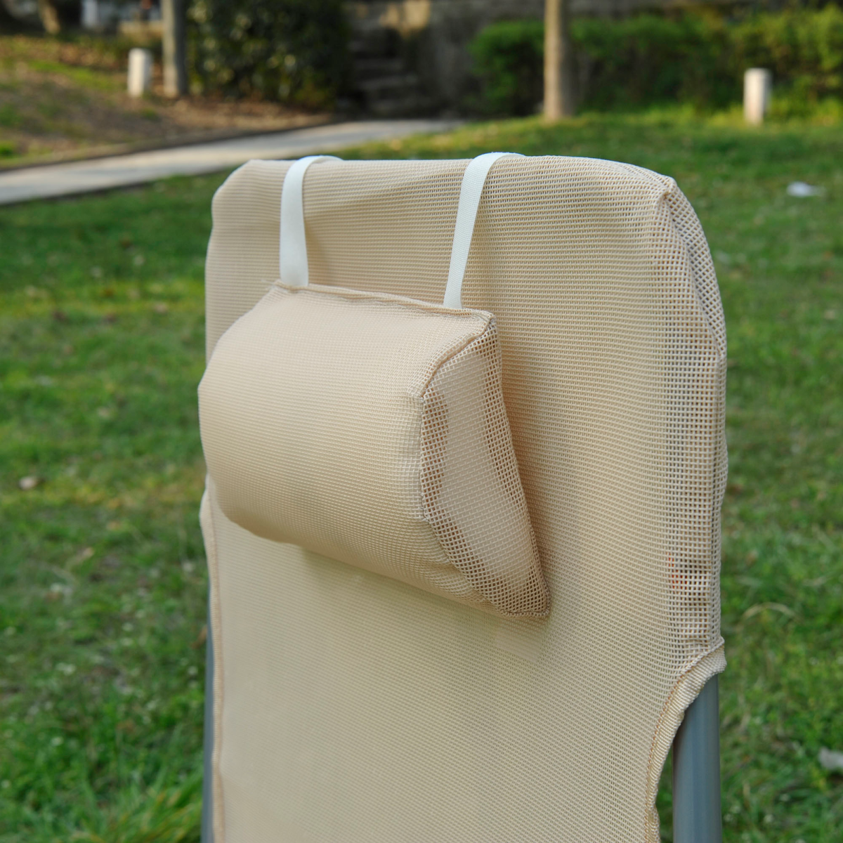 Adjustable Sun Bed Garden Lounger Recliner Relaxing Camping Beige