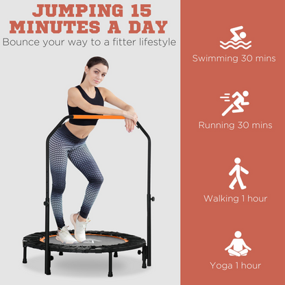 40" Foldable Mini Fitness Trampoline Rebounder Adjustable Foam Handle