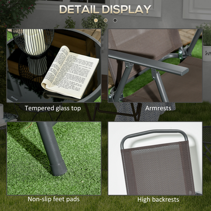 Patio Bistro Set Folding Chairs & Coffee Table for Balcony, Brown