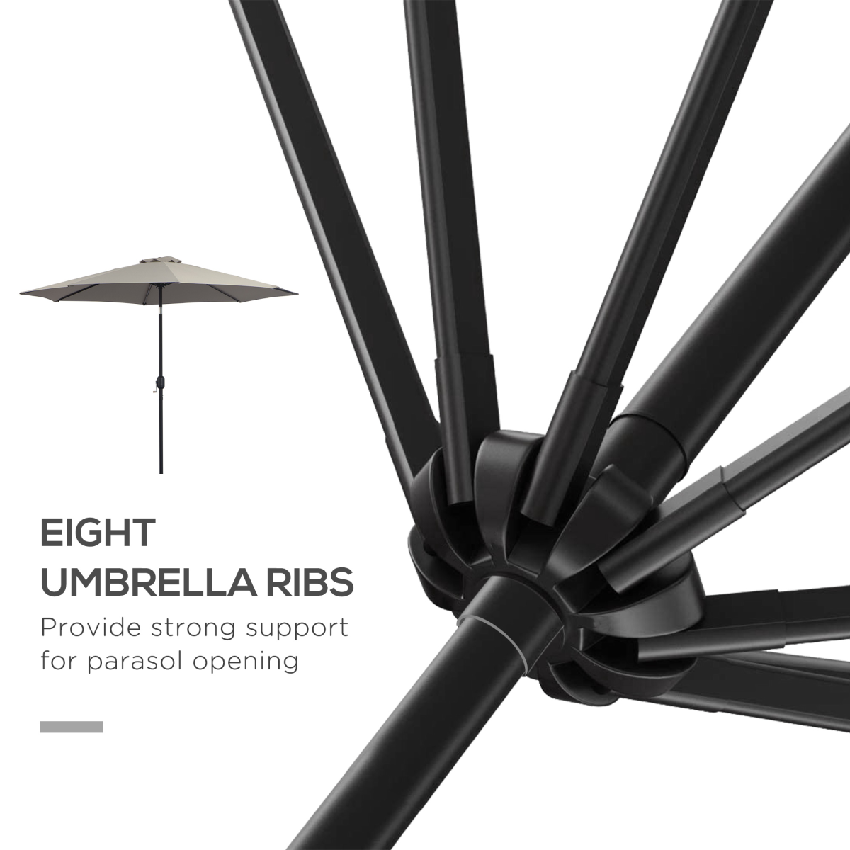 3m Parasol Patio Umbrella,Tilt and CrankLight Grey