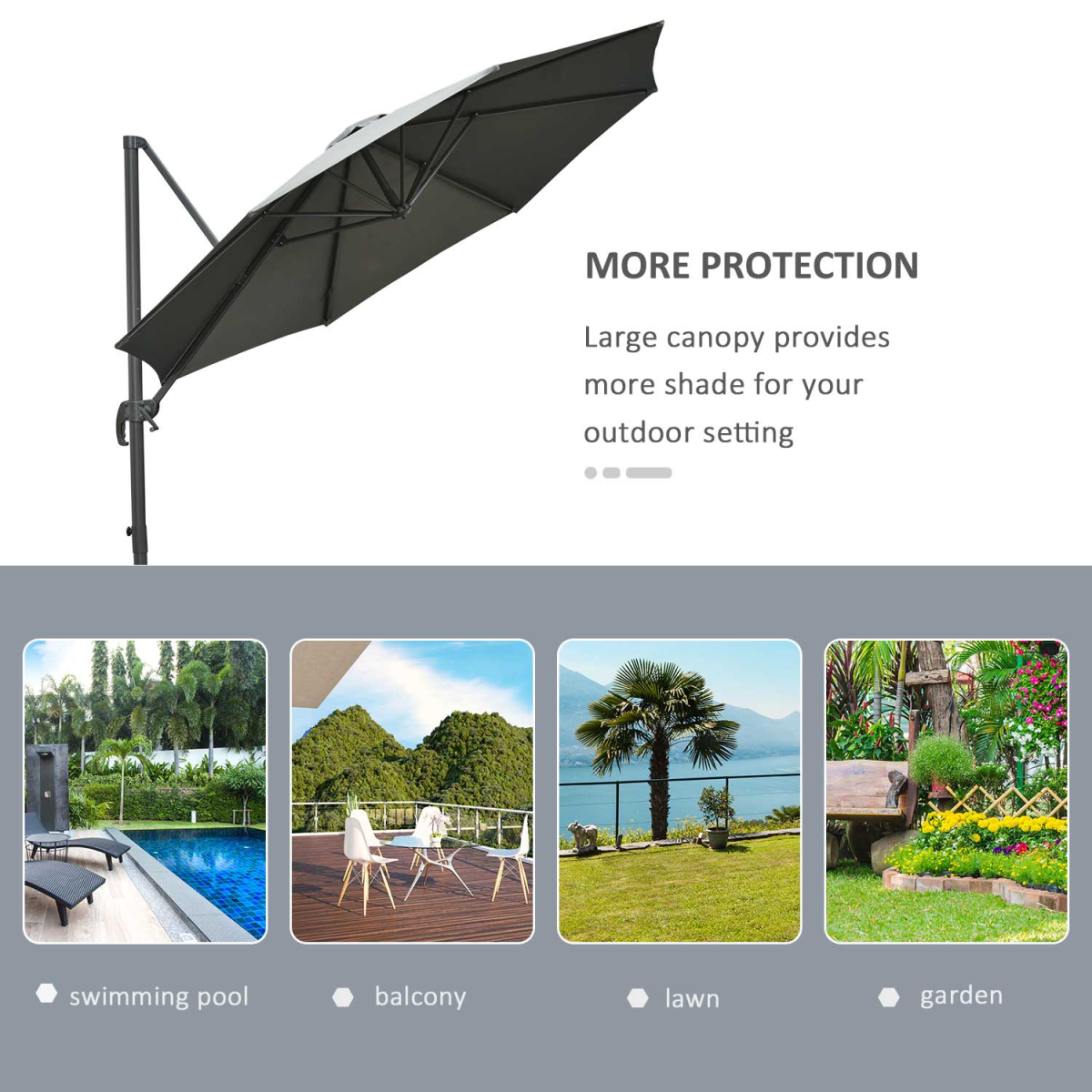 3m Patio Offset Parasol Roma Umbrella Cantilever Dark Grey