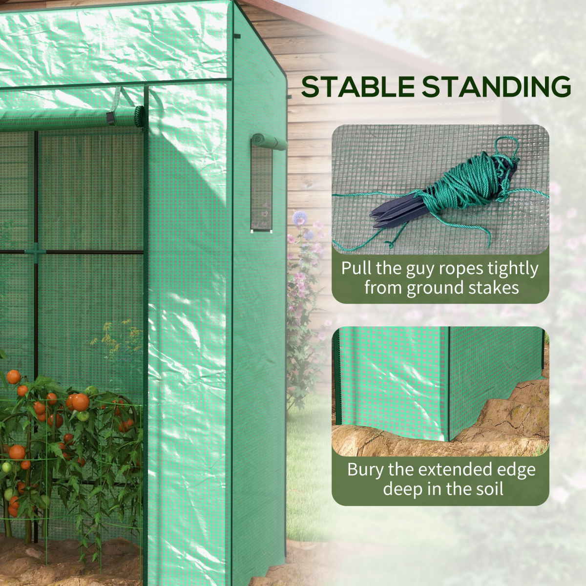 Walk-in Garden Green House with Large Roll-up Door and 2 Mesh Windows