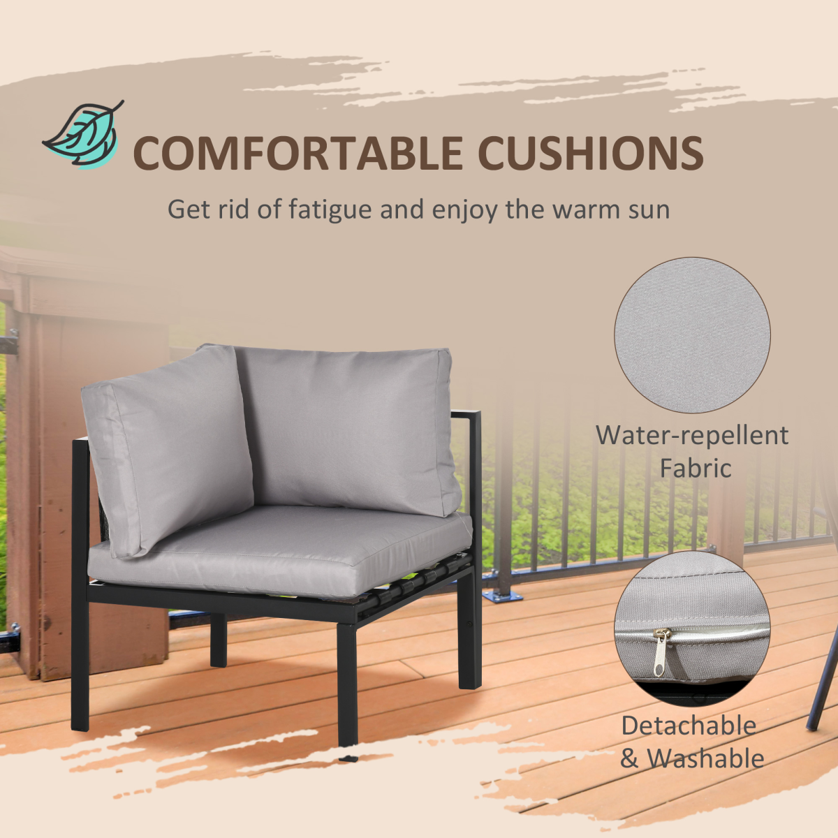 Garden Furniture Set w/ Breathable Mesh Pocket, Light Grey 4 Piece