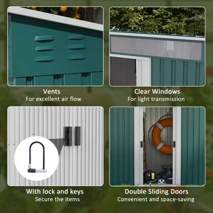 6.5 x 4ft Metal Garden Shed Green