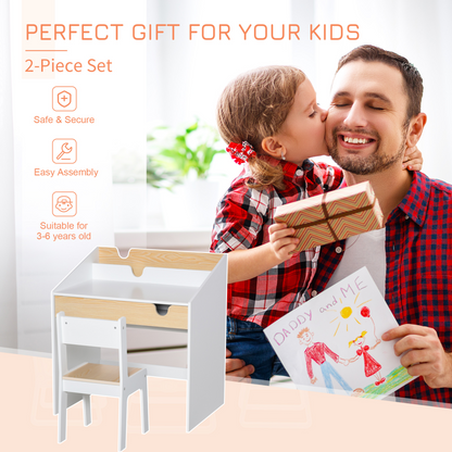 Two-Piece Kids Desk and Chair Set Children Study Table w/ Storage