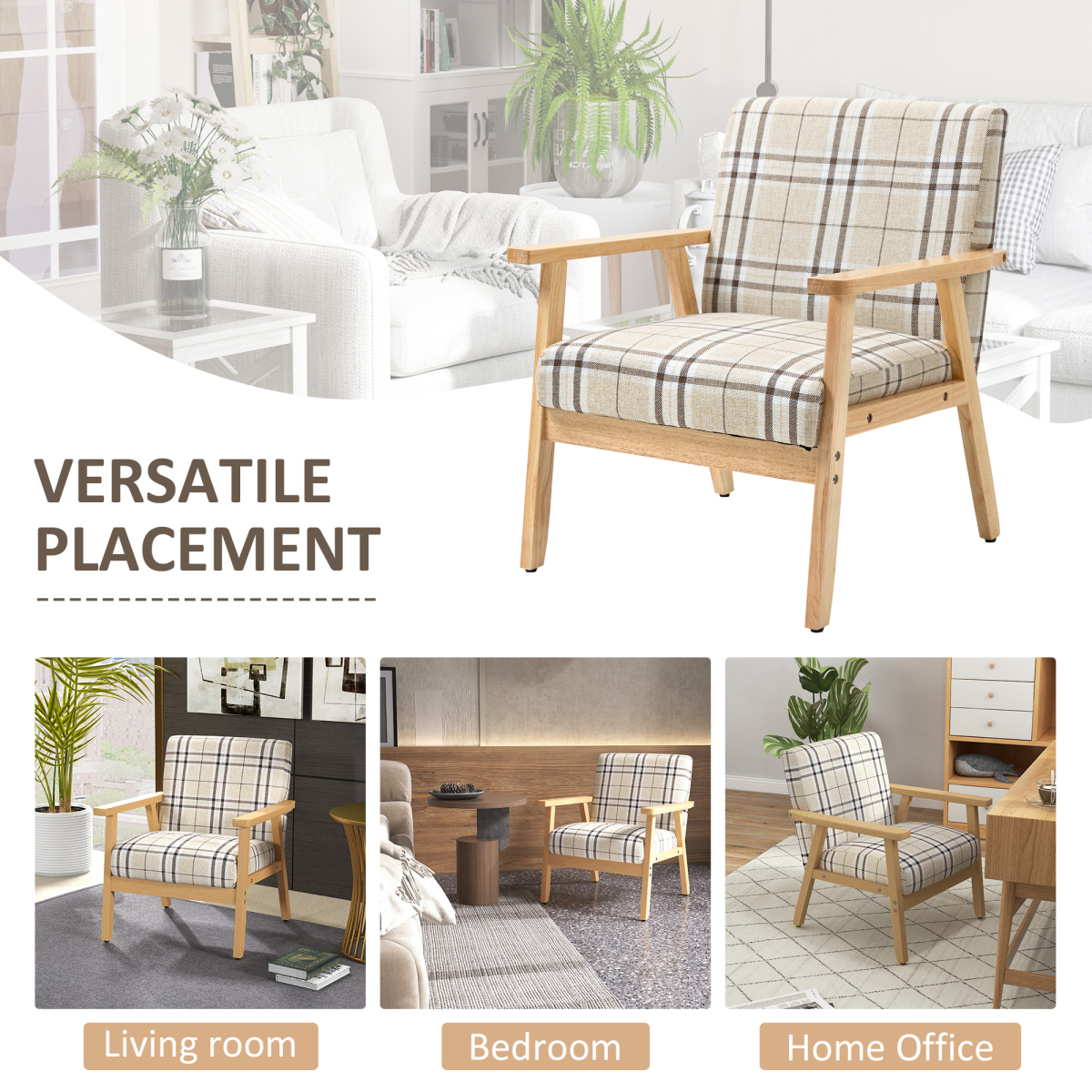 Modern Accent Chairs Upholstered Linen-Feel Living Room Chair Beige