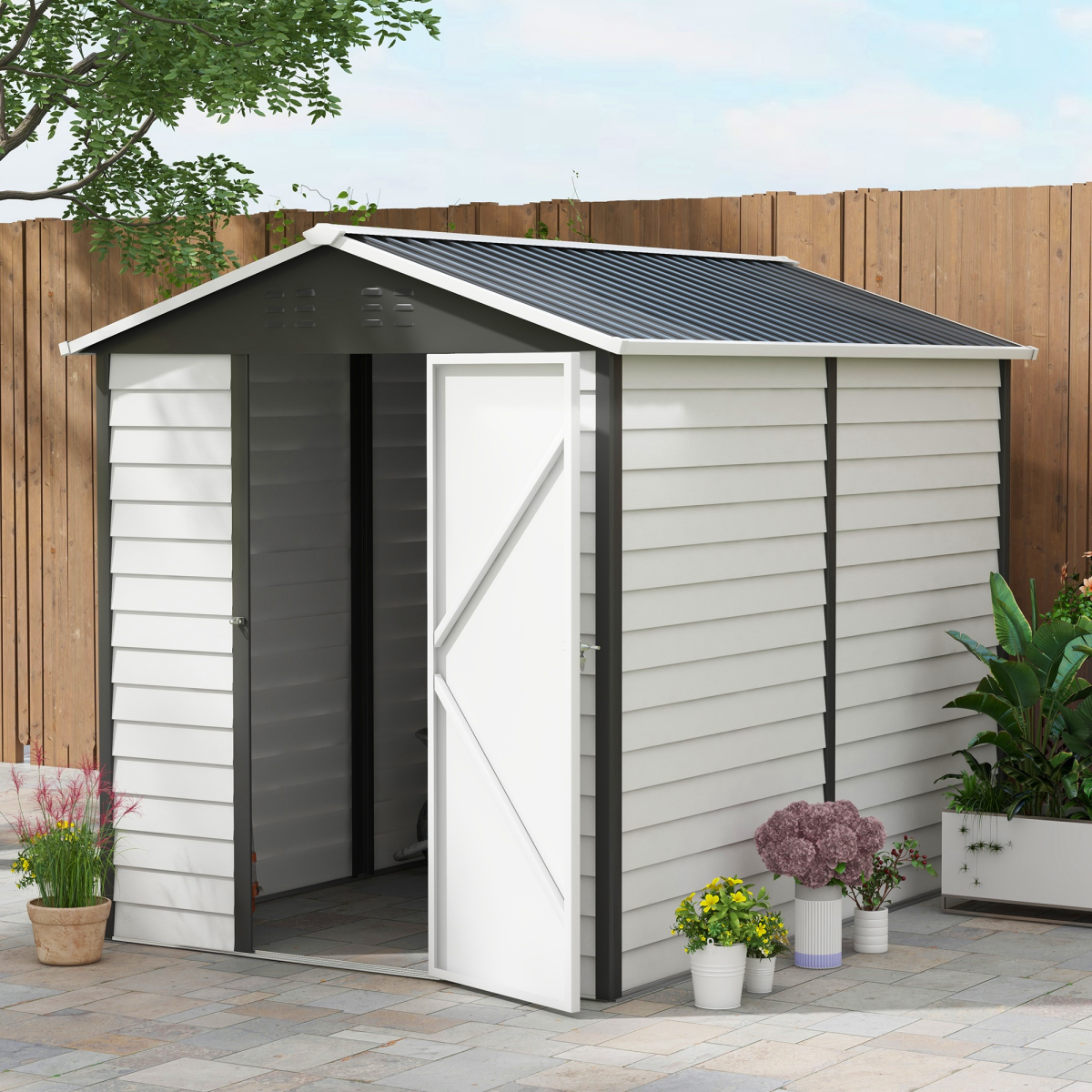 Galvanised Metal Garden Shed Tool Storage Shed for Patio Grey 9'x6'