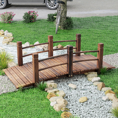 Wooden Garden Bridge Lawn Decor Stained Finish Arc Outdoor Pond Walkway