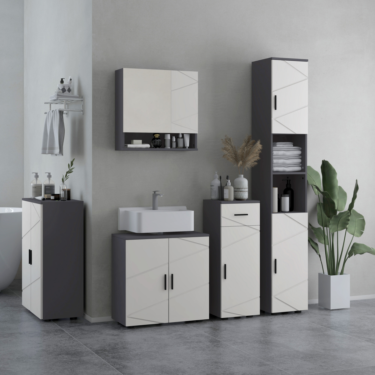 Bathroom Vanity Unit, Under Sink Cabinet with Shelf, Light Grey