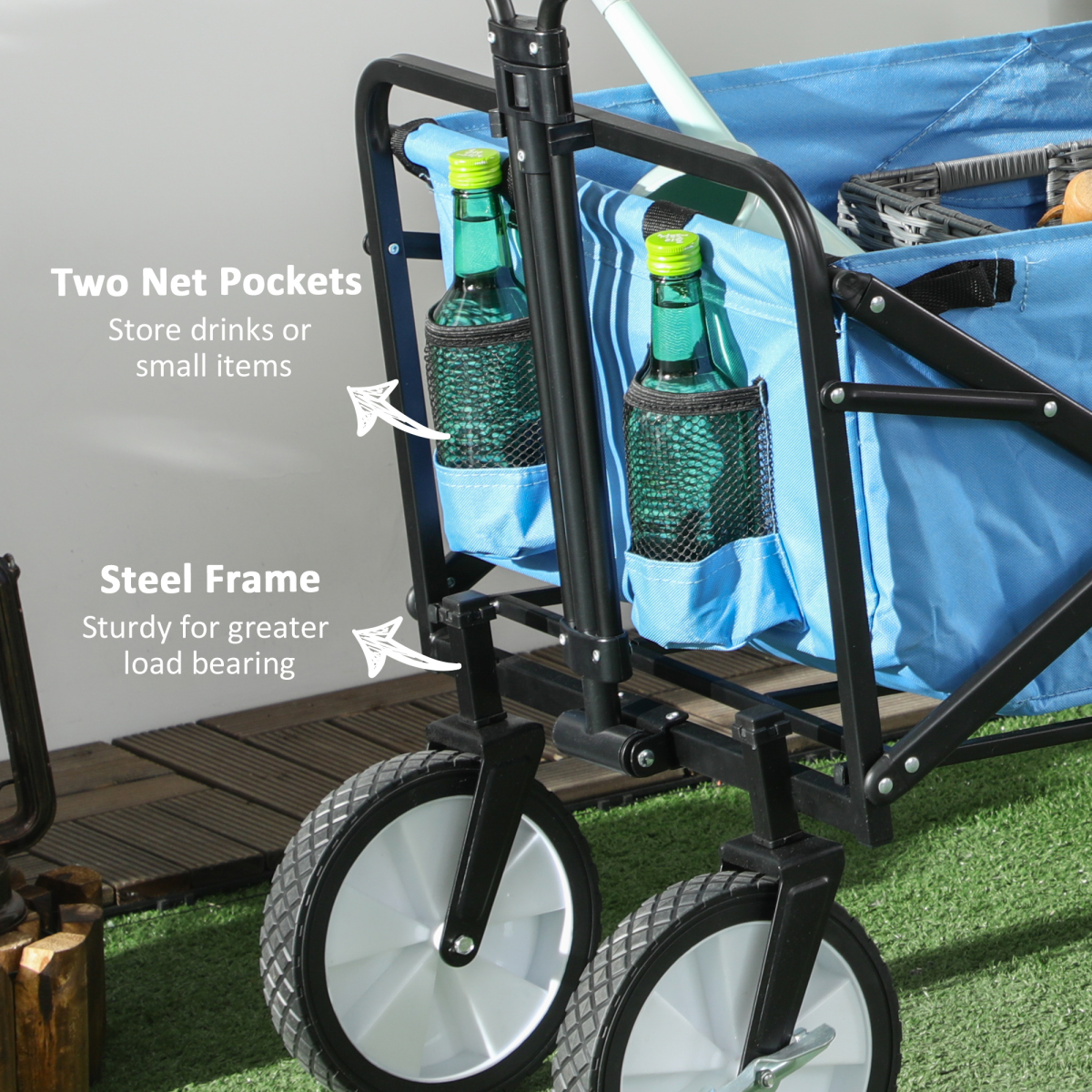 Pull Along Cart Folding Cargo Wagon Trailer Trolley For Beach Garden w/ Handle