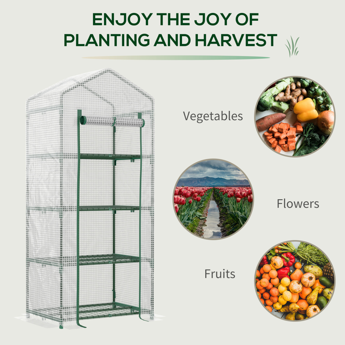 Mini Greenhouse, Portable with Steel Frame, PE Cover, 160x69x50cm