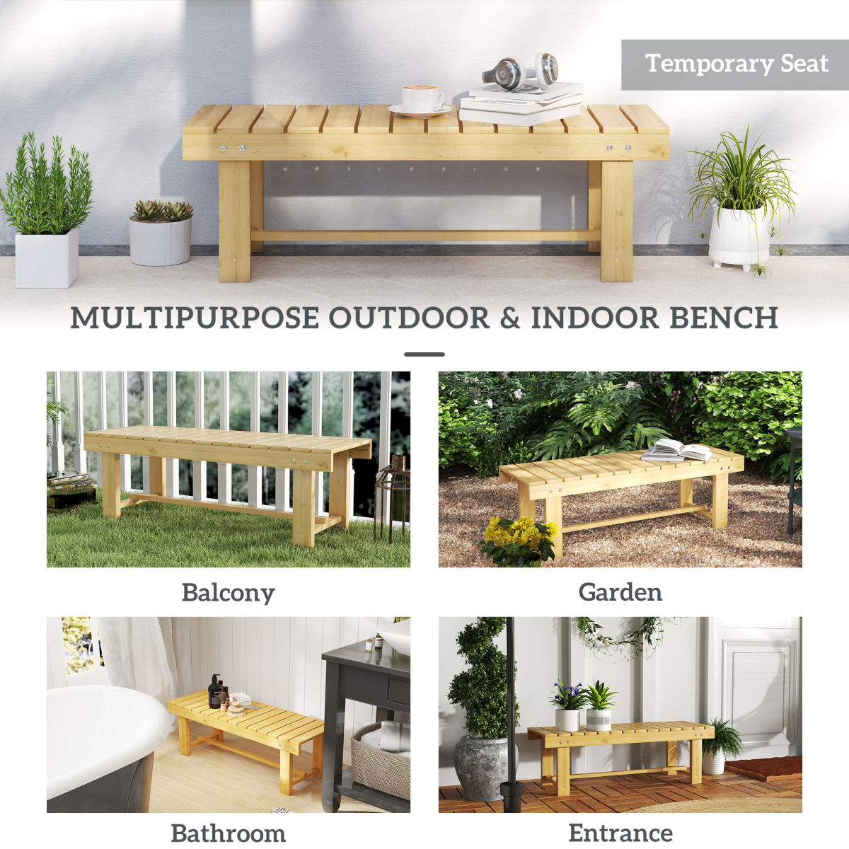 2-Seater Outdoor Garden Fir Wood Patio Bench