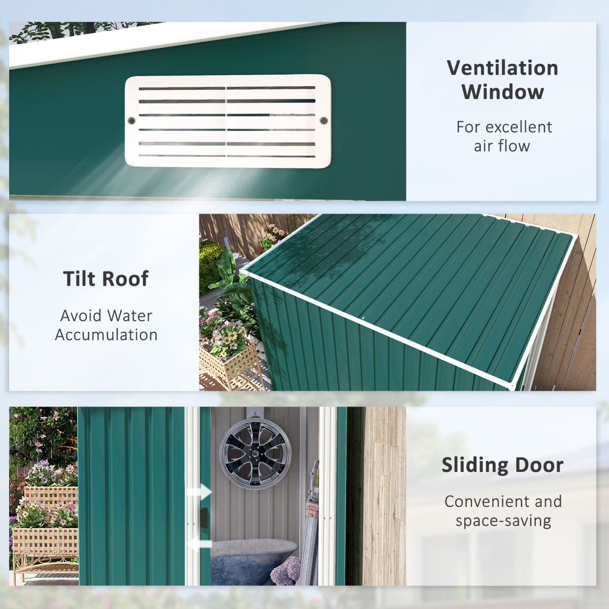 Garden Shed w/ Foundation Lean to Metal Tool Shed Green 7 x 5FT