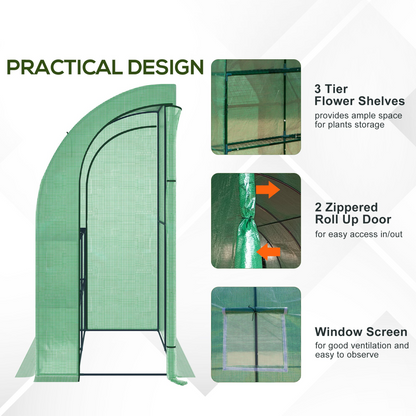 6.5 x 3.5ft Lean To Walk In Greenhouse Green