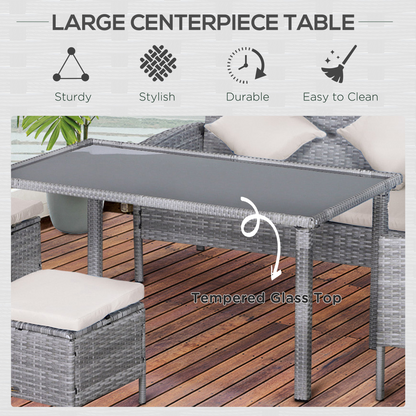 5 Pcs  Rattan Wicker Furniture Patio Dining Table Stool Chaise Lounge Set