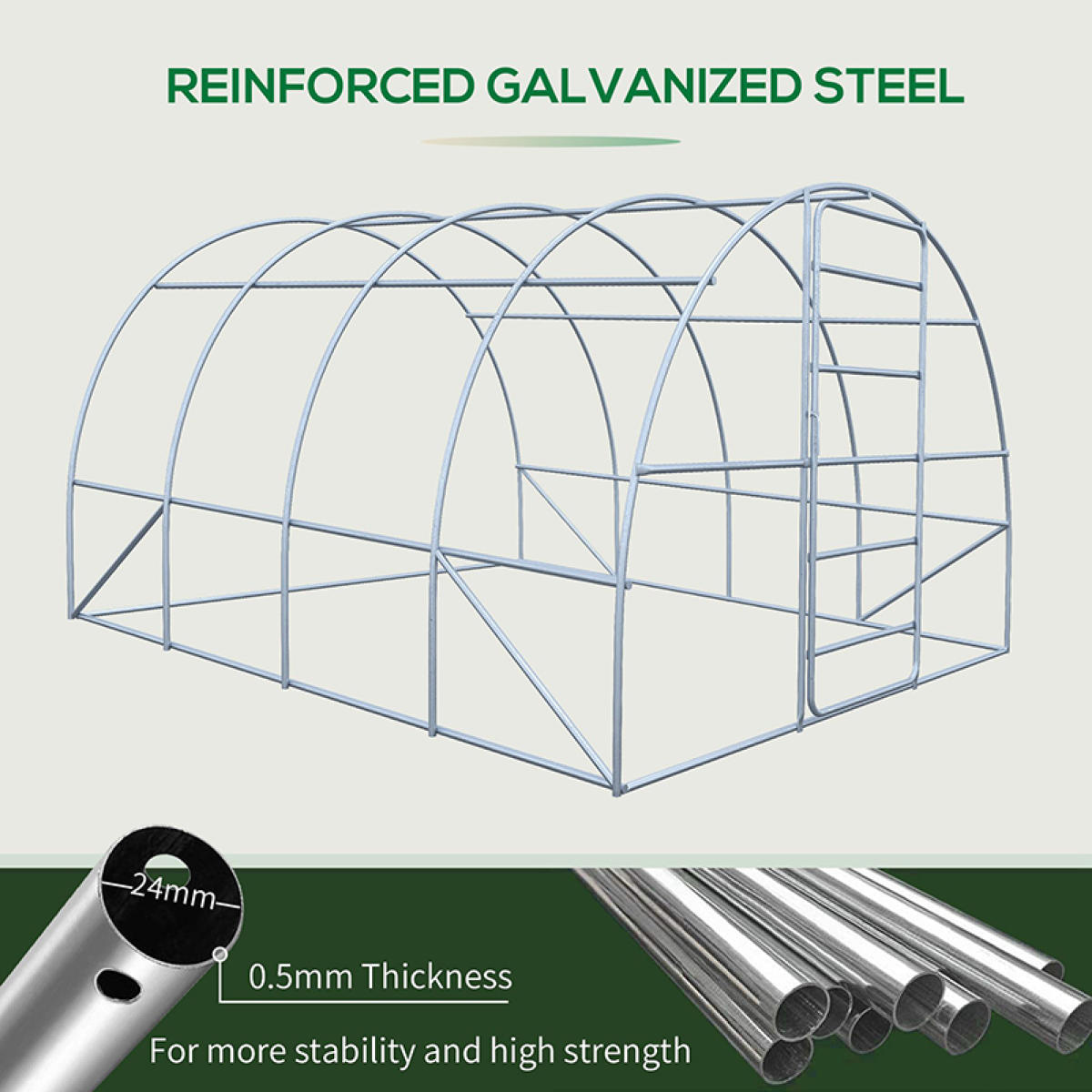 Walk-in Garden Polytunnel Greenhouse Galvanised Steel W/ Door