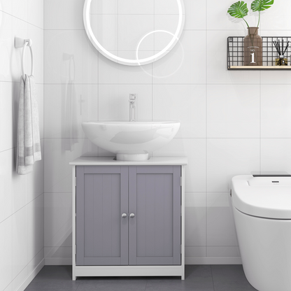 Under-Sink Storage Cabinet w/ Adjustable Shelf Grey White 60x60cm