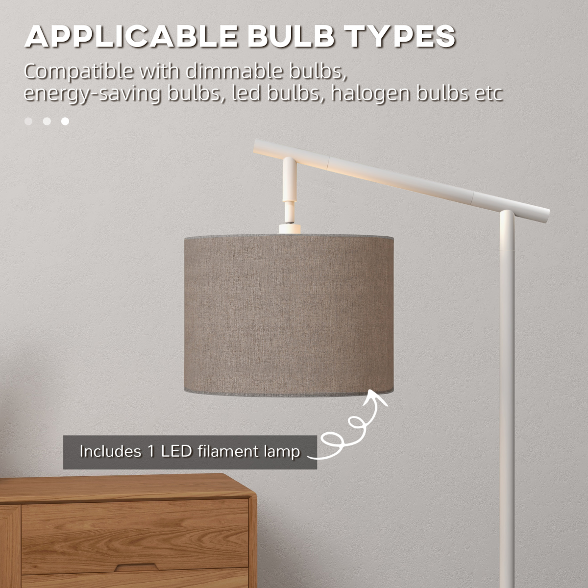 Floor Lamp with 350 Rotating Lampshade, LED Bulb Included, Grey