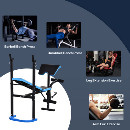 Adjustable Weight Bench with Leg Developer Barbell Rack for Home Gym