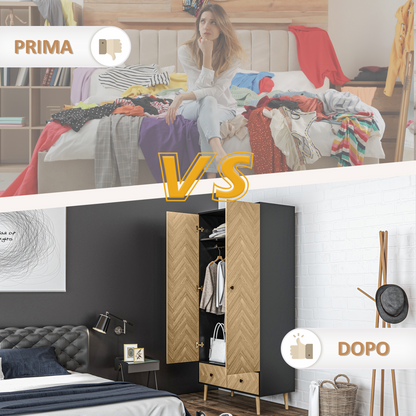Wardrobe Cabinet Wood Grain 90x50x190cm-Grey/Oak