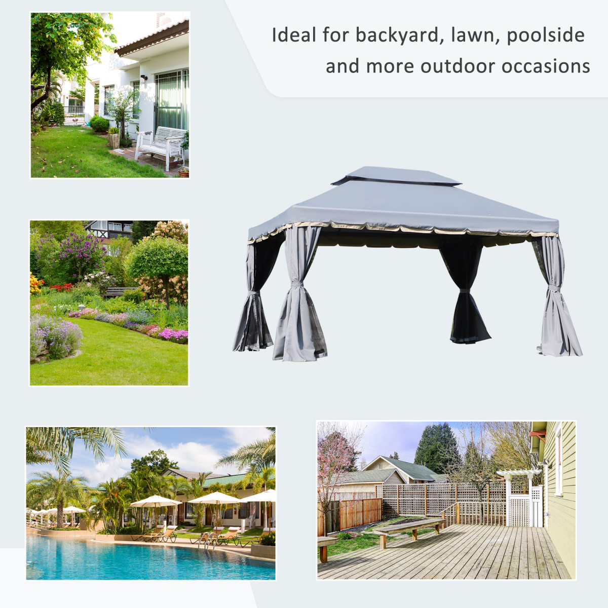 Aluminium Gazebo with 2 Tiers Roof Garden Nets Sidewalls