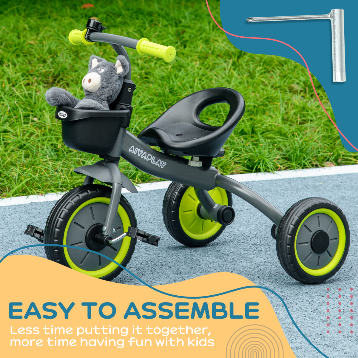 Trike with Adjustable Seat Basket Kids Tricycle for 2-5 Years Old Black
