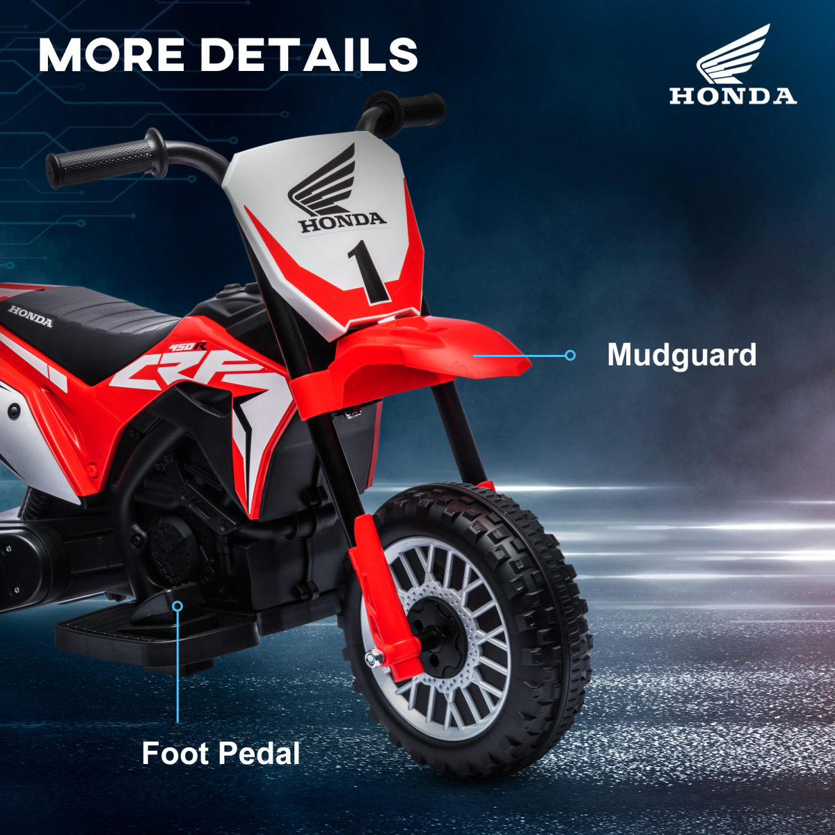 Honda CRF450RL Licensed 6V Kids Electric Motorbike with Horn - Red