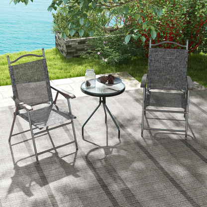 Folding Chairs Set with Armrest, Breathable Mesh Fabric Seat, Grey