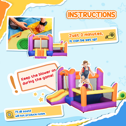 Bouncy Castle with Slide Pool House Inflatable w/ Blower Multi-color