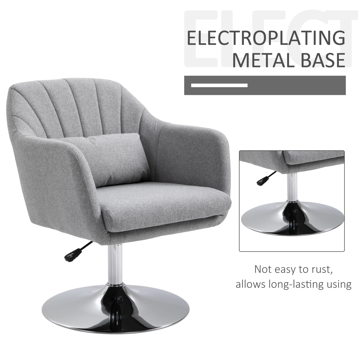 Stylish Retro Linen Swivel Tub Chair Steel Frame Cushion Seat Light Grey