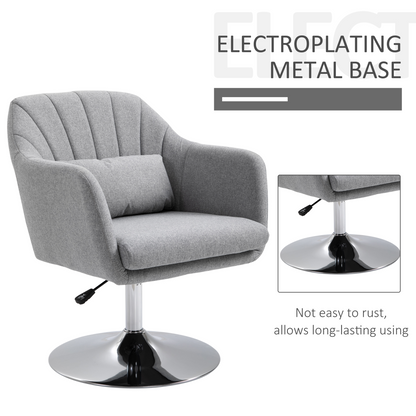 Stylish Retro Linen Swivel Tub Chair Steel Frame Cushion Seat Light Grey