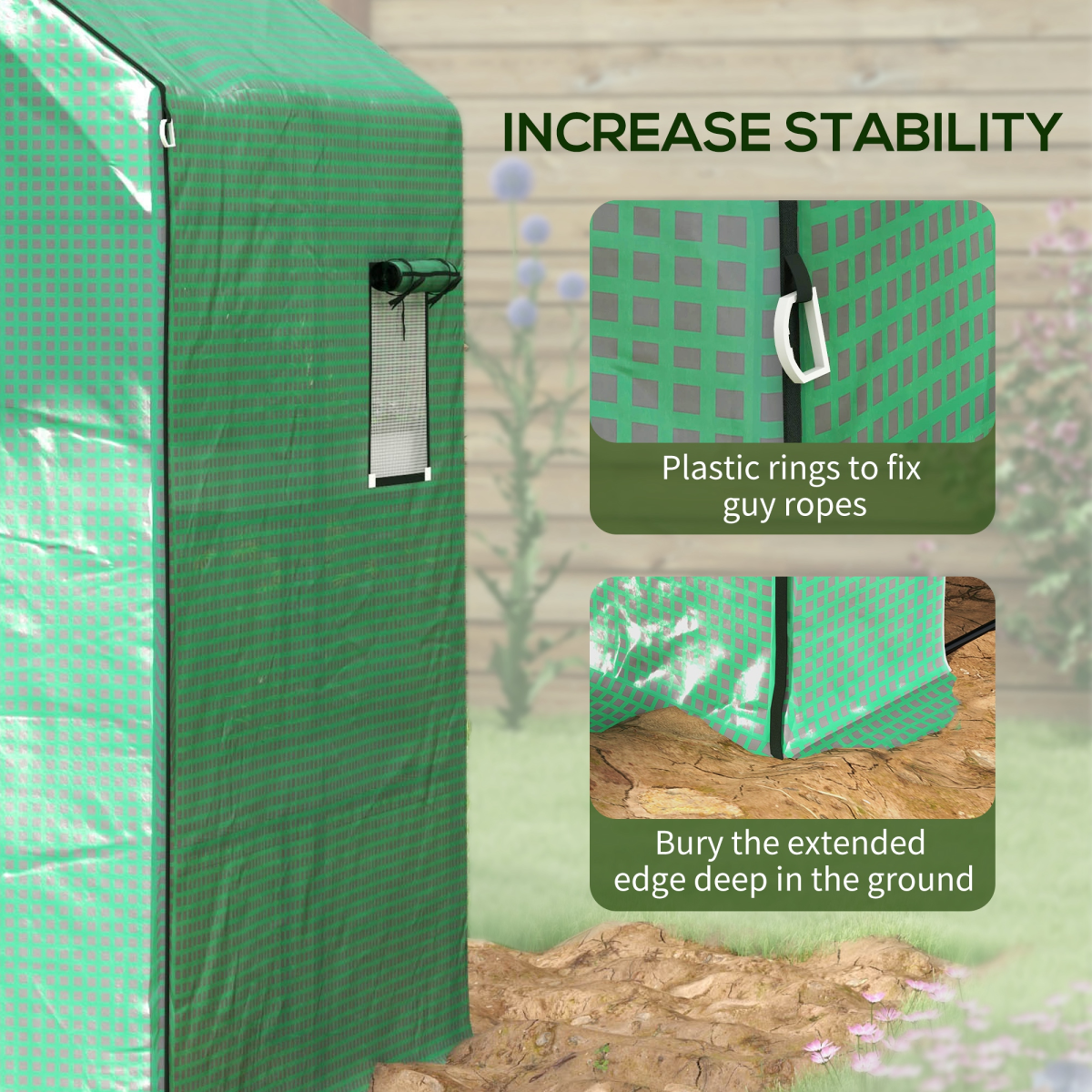 Walk-in Greenhouse Cover Replacement with Door and Mesh Windows, Green