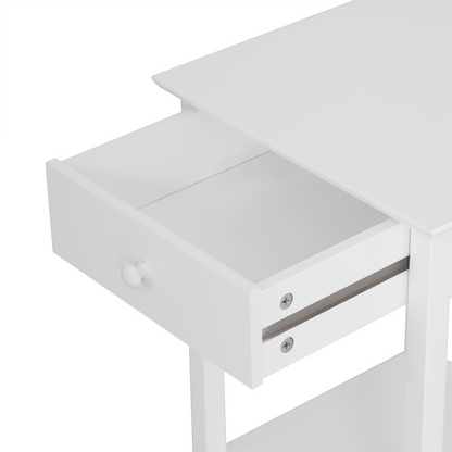 Wooden Bedside Table Cabinet W/ Drawer Shelf Storage End Side White