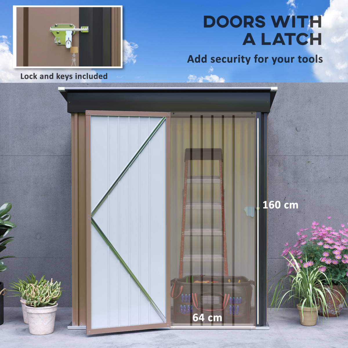 Steel Garden Shed, Small Lean-to Shed for Bike, 5x3 ft Brown