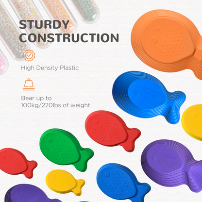 Fish Shaped Balance Stepping Stones for Kids - Multicoloured 11-Piece