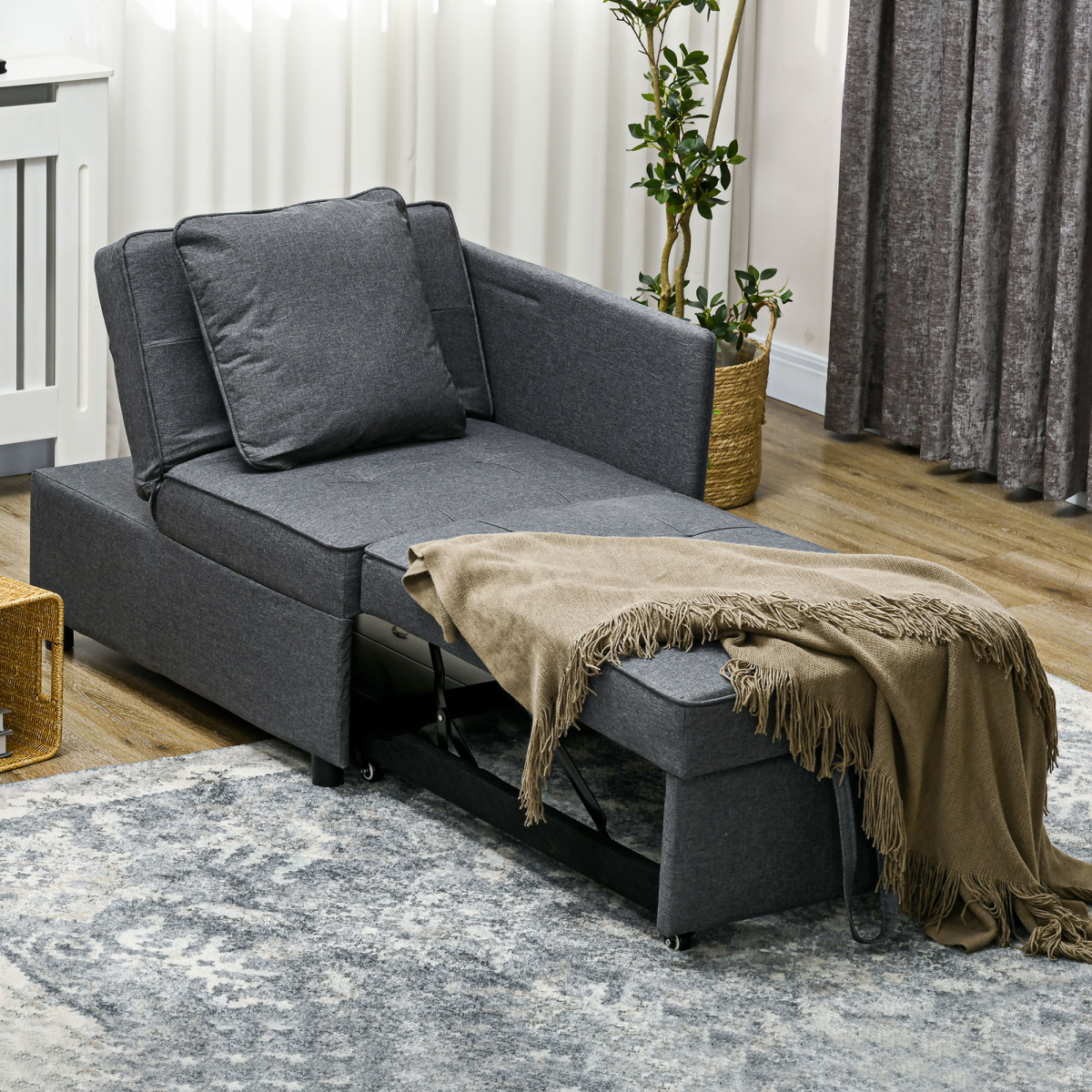 Folding Sleeper Sofa Bed Chair with Pillows, Pocket, Grey