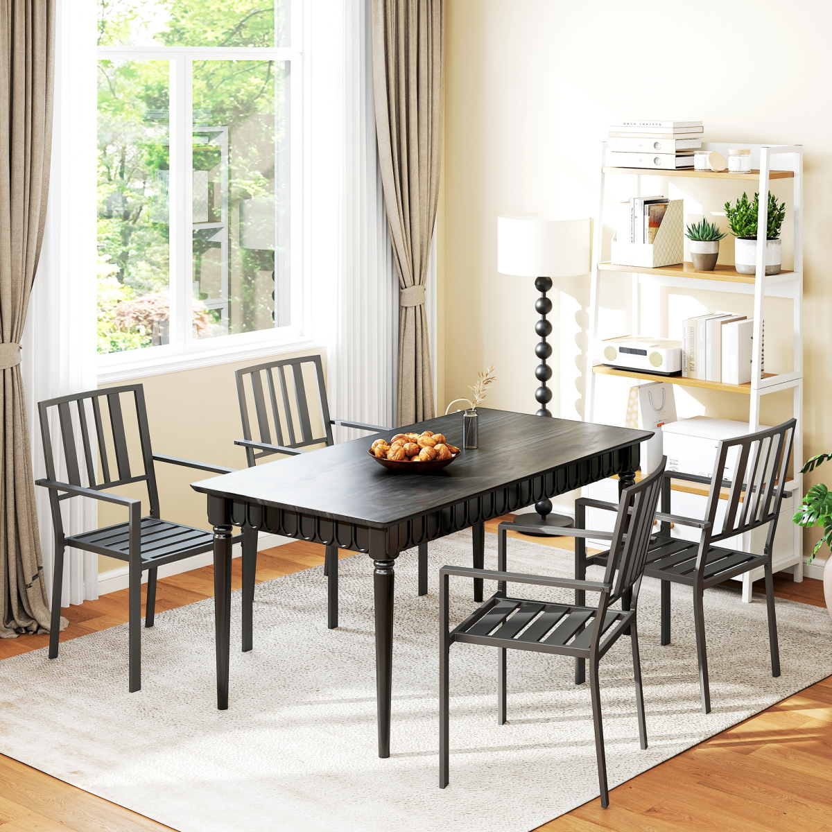 4 PCs Stackable Outdoor Garden Chairs with Metal Slatted Design, Black