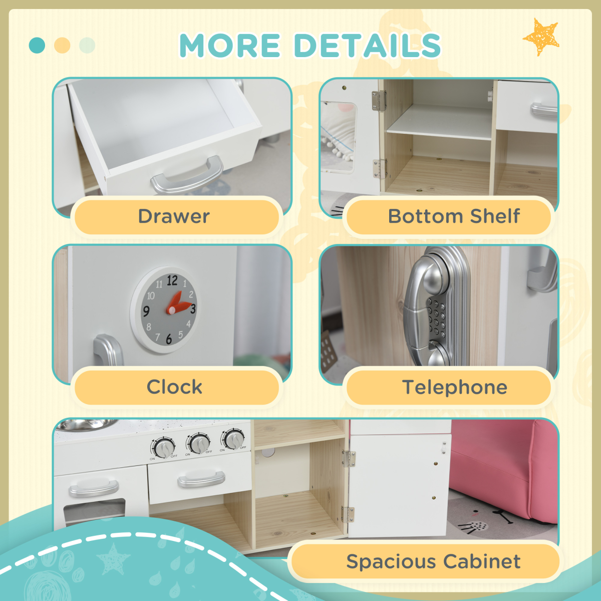 Luxury Kitchen Playset with Accessories Pretend Cooking Set White
