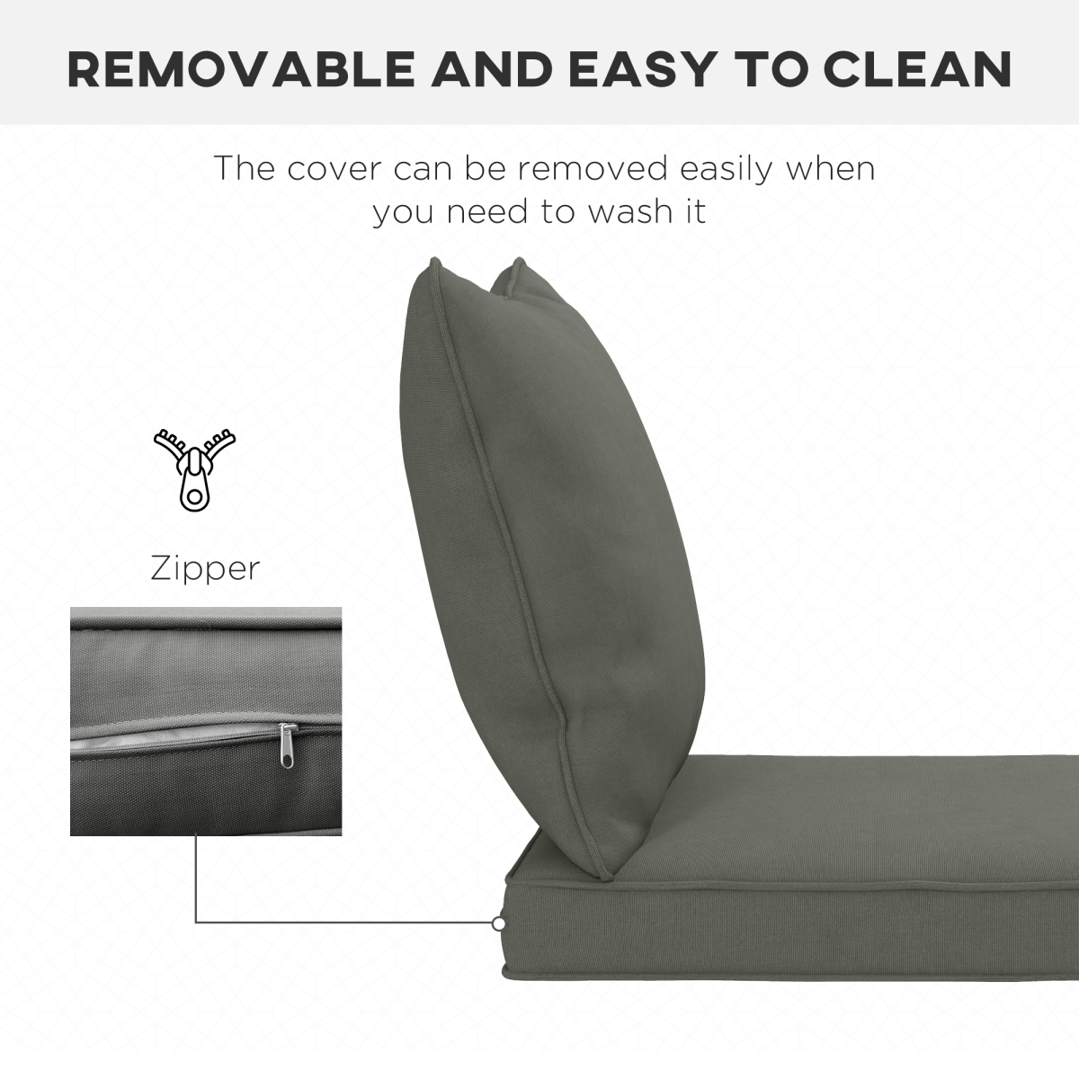 One-piece Outdoor Back and Seat Cushion for Garden, Charcoal Grey