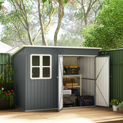 8.5 x 6ft Galvanised Steel Garden Shed with Foundation Kit, Grey