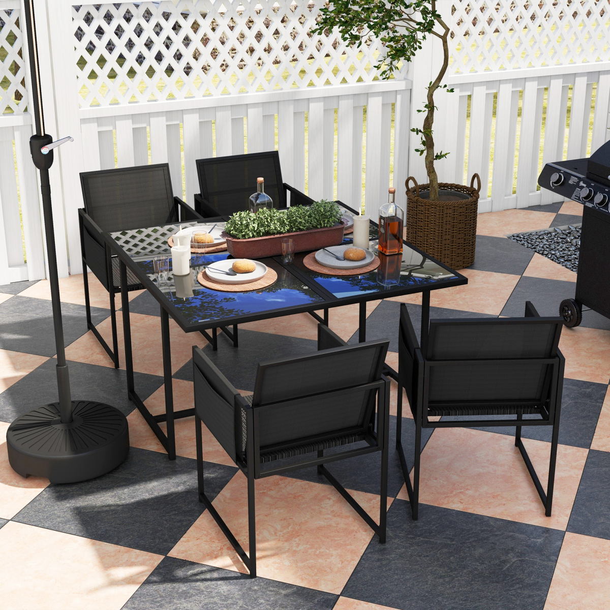 Outdoor Table and Chairs with Adjustable Backrest for Garden 4 Seater