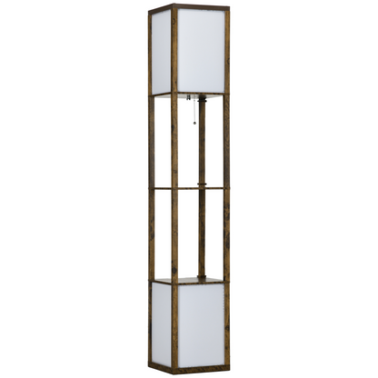 Shelf Floor Lamp with Dual Light, for Living Room, Bedroom, Brown
