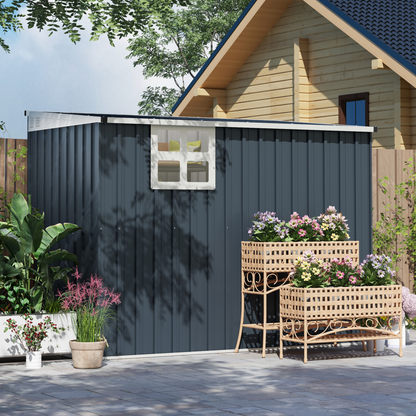 7.6 x 4ft Outdoor Garden Storage Shed with Window, Dark Grey