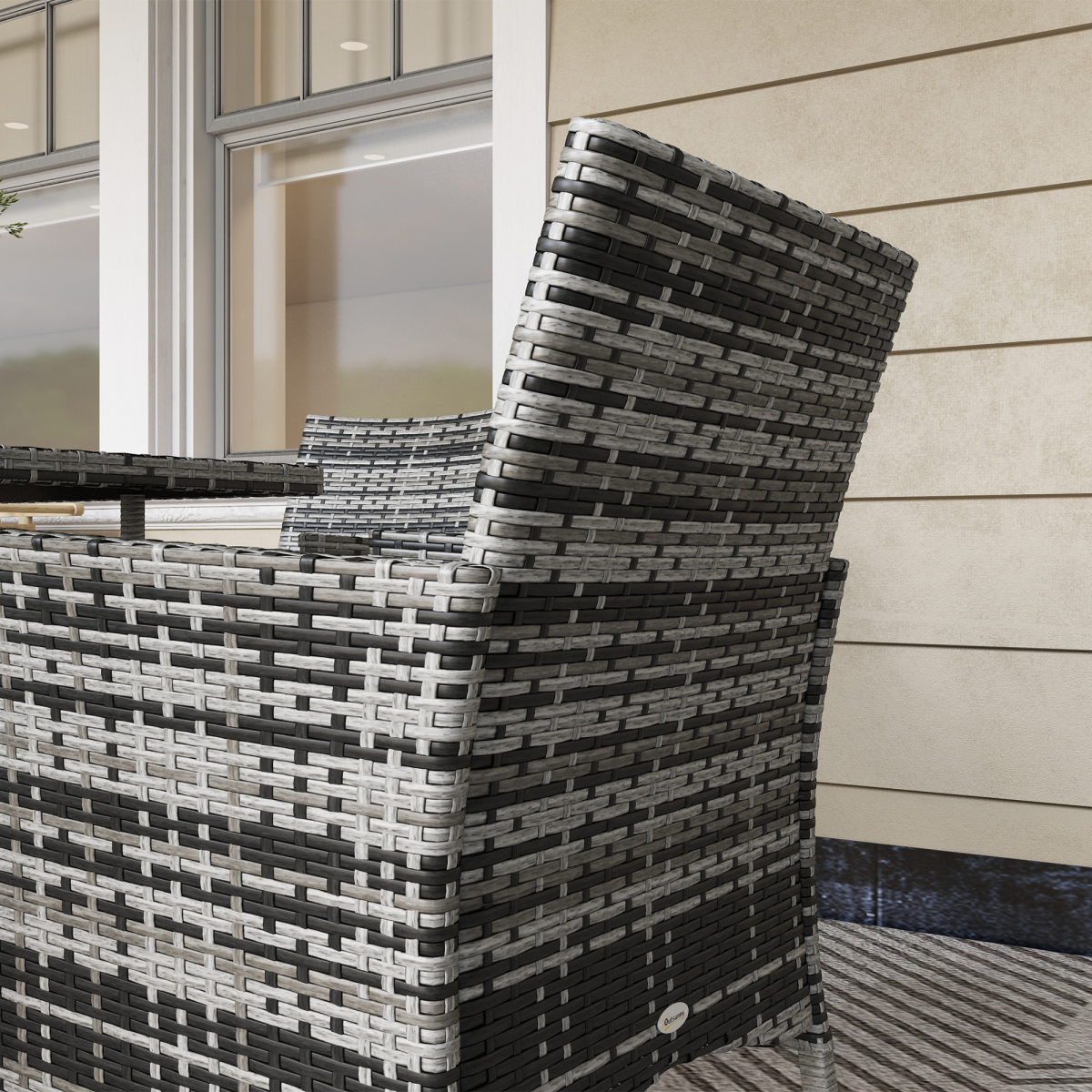 4 Seater Rattan Garden Furniture Set w/ Tempered Glass Tabletop - Grey