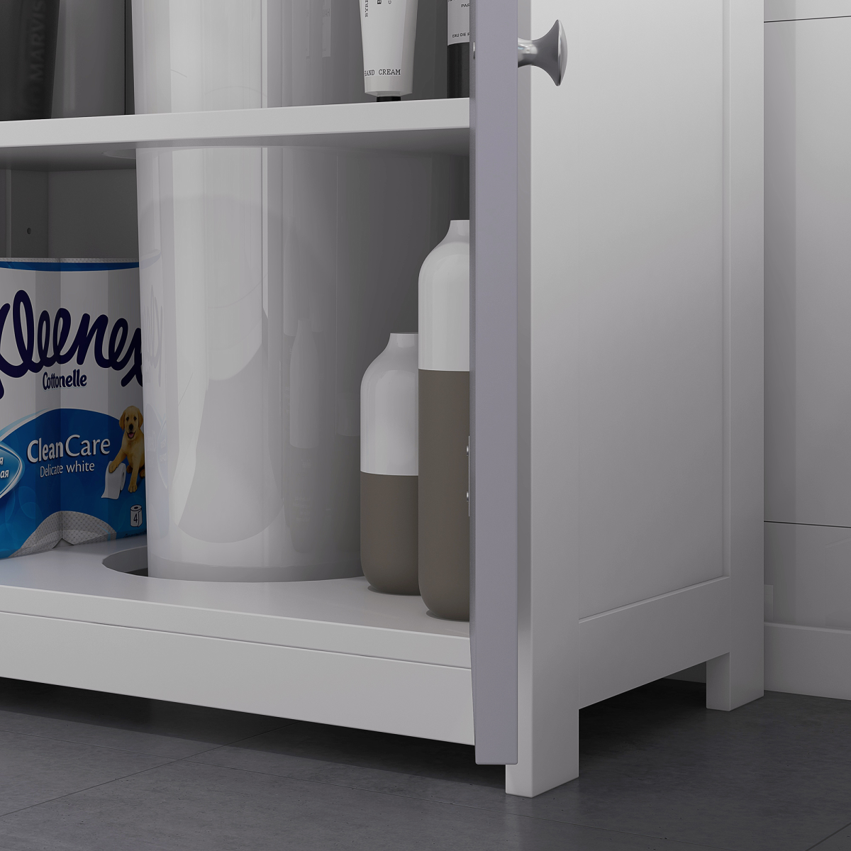 Under-Sink Storage Cabinet w/ Adjustable Shelf Grey White 60x60cm
