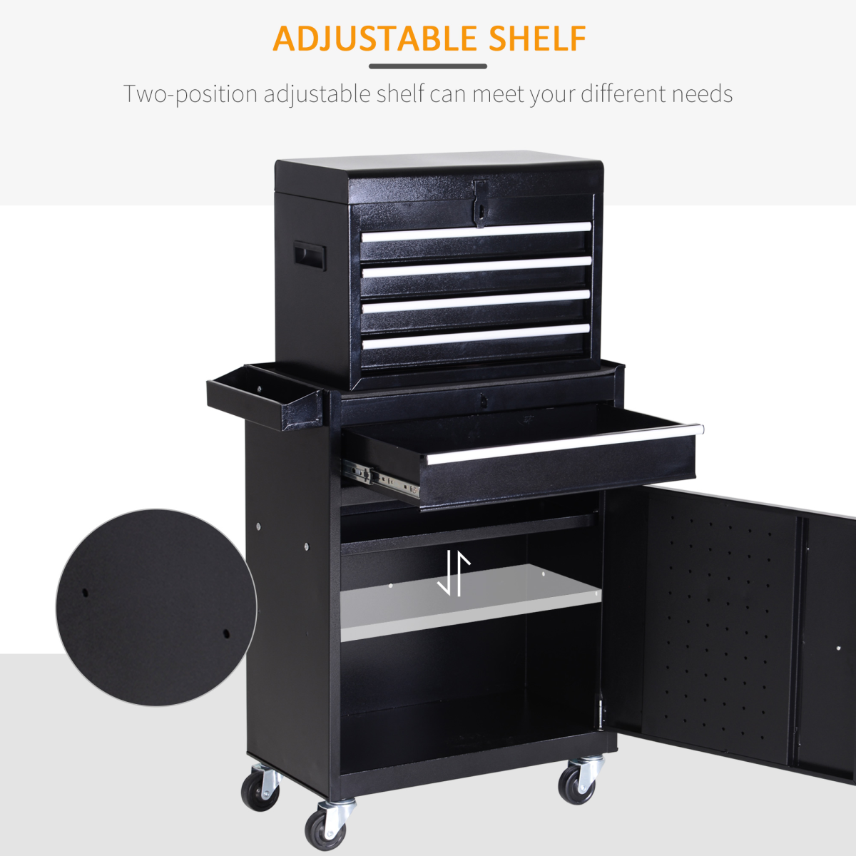 Steel 4-Drawer Duo-Door Rolling Tool Cabinet Tool Chest On Wheels Black