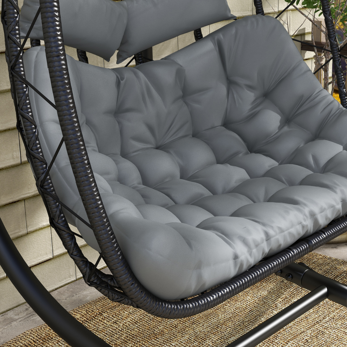 PE Hanging Swing Chair with Thick Cushion, Patio Hanging Chair, Black
